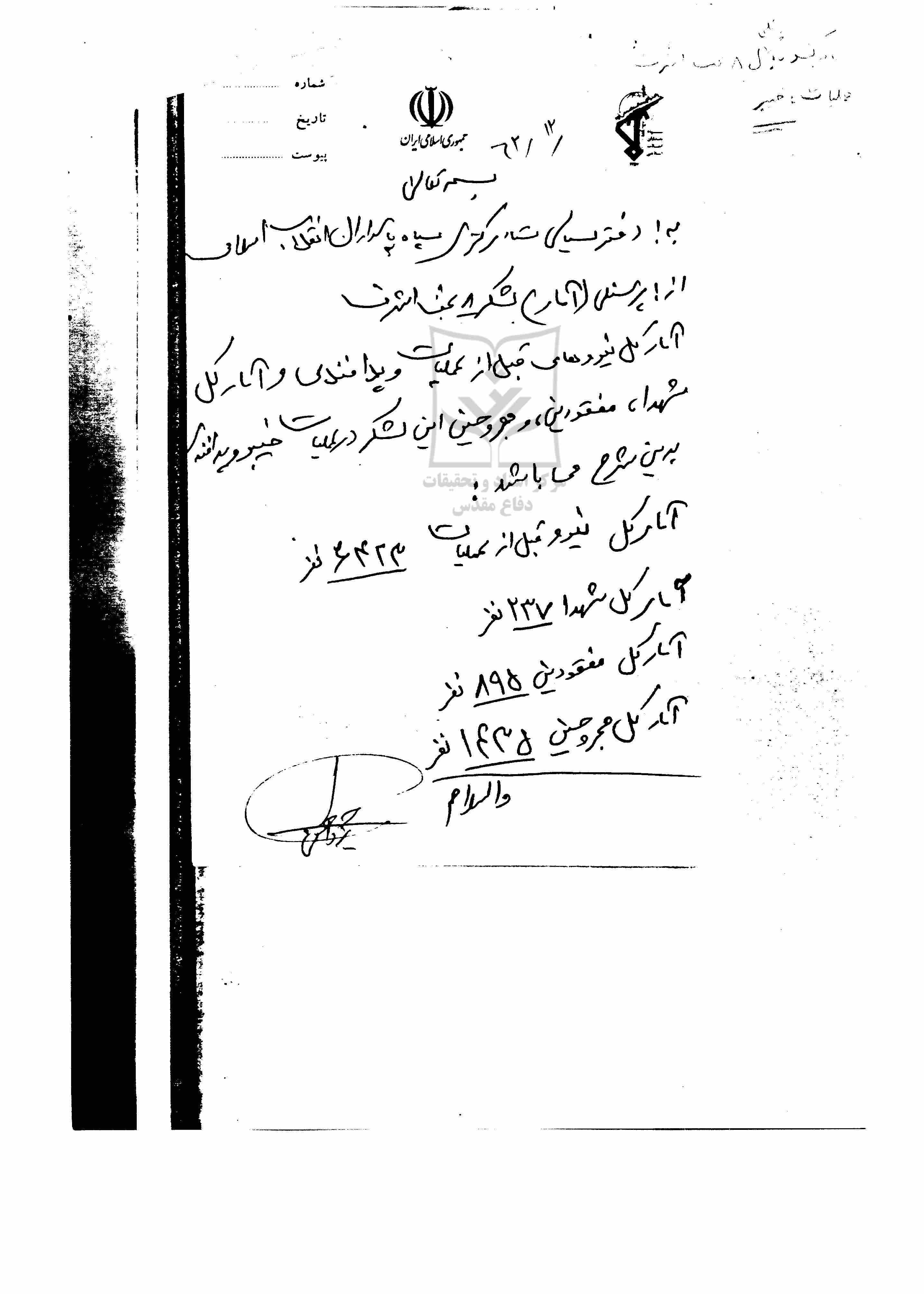 آمار شهدا ومجروحین لشکر8 نجف اشرف درعملیات خیبر