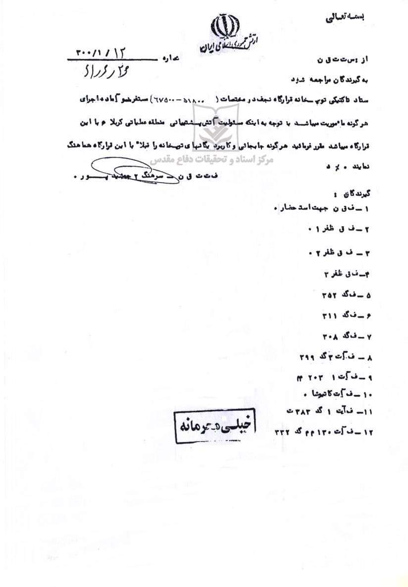 شماره گذاری آماج توپخانه عملیات مسلم بن عقیل 
