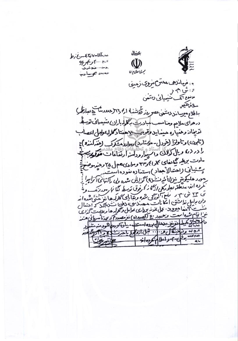 گزارش تک شیمیایی دشمن با شلیک 70 گلوله 