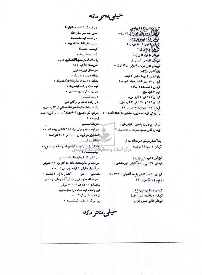 گسترش یگانهای دشمن در منطقه عملیاتی - مربوط به عملیات مسلم بن عقیل